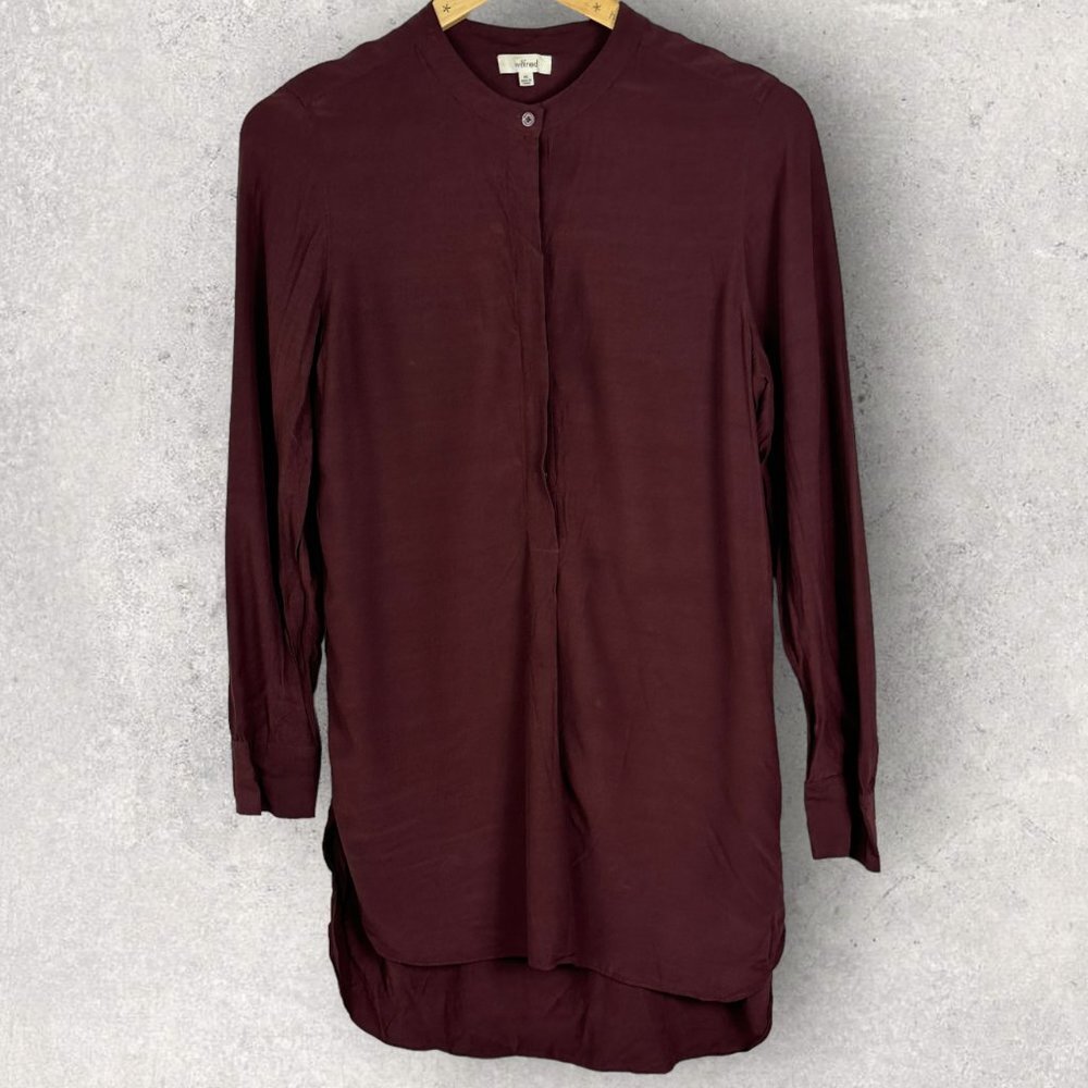 Aritzia Wilfred Burgundy Wine High Low Blouse Tunic Dress Size XS Long‎ Sleeve